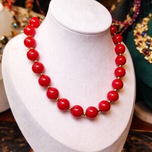 Vtg TESTED Cherry Juice Red Bakelite Necklace Bead Choker Collar Retro Art Deco